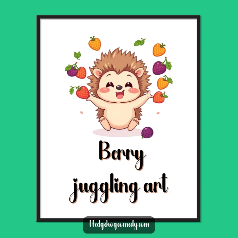 Funny Hedgehog Juggling Berries Poster: Vibrant Art for Your Walls!