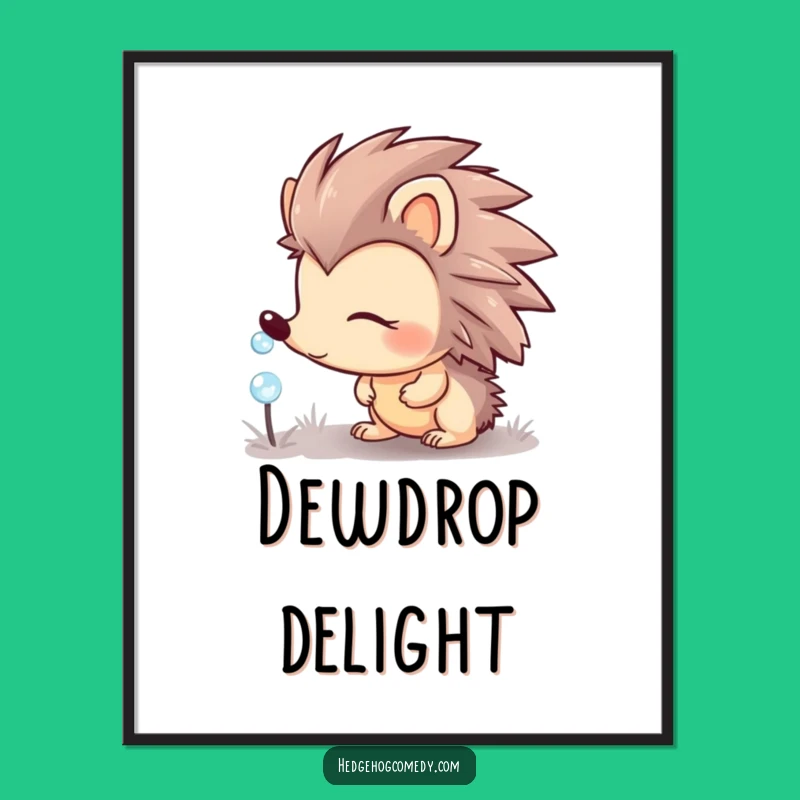 Funny Hedgehog Poster: Curious Observer & Dewdrop, Hilarious Nature Art