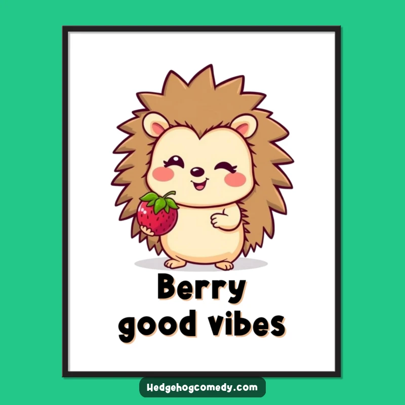 Funny Hedgehog Berry Smile Poster Print: Cute Wall Art Gift
