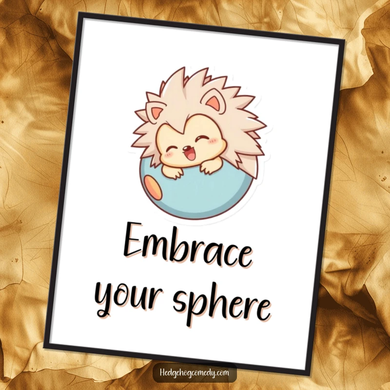 Funny poster of a joyful hedgehog character rolling into a ball, adding a whimsical and humorous touch to decor.