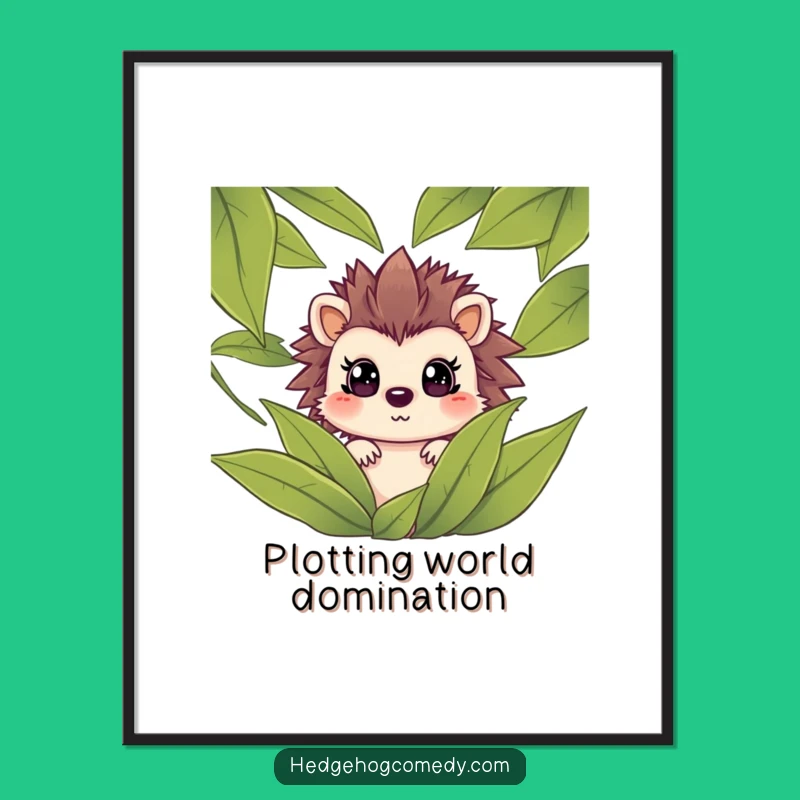 Funny Hedgehog Surprise Poster: Hilarious Leaf Peeking Wall Art, Perfect Gift for Decor