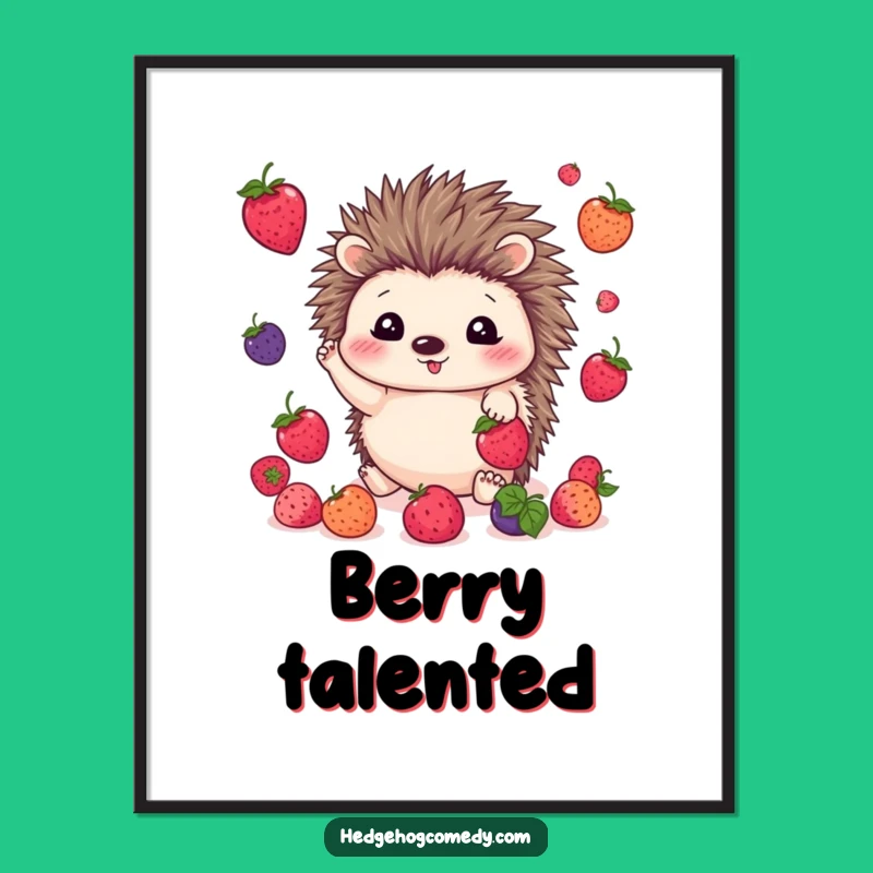Funny Juggling Hedgehog Poster: Adorable Kawaii Berry Art