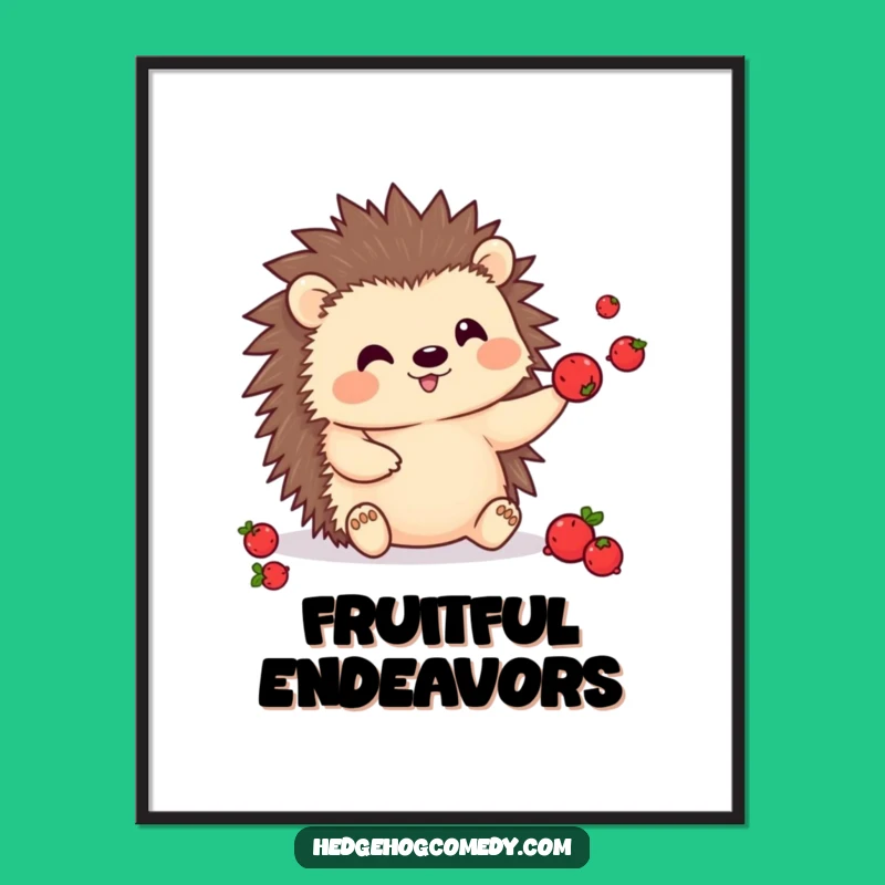 Funny Kawaii Hedgehog Berry Juggling Poster - Adorable Prickly Friend Art for a Cheerful Room Gift