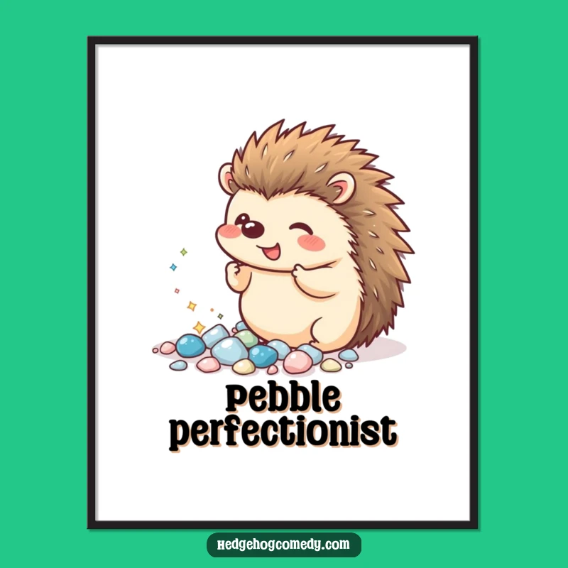 Funny Kawaii Hedgehog Pebble Poster: Sparkling Art, Joyful Decor, Humorous Gift Idea