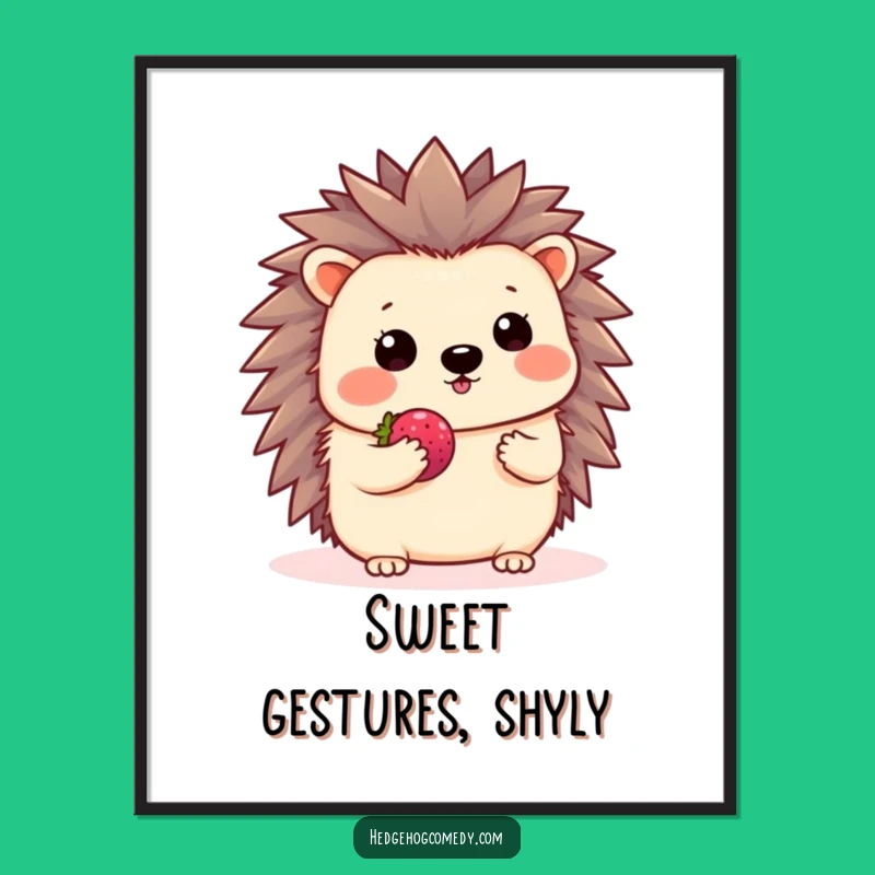 Funny Kawaii Hedgehog Shy Wave Poster - Gentle Art Print Gift
