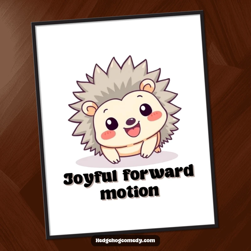 Funny Kawaii Hedgehog Poster: A cute hedgehog with a big smile tumbles playfully forward in this vibrant wall art.