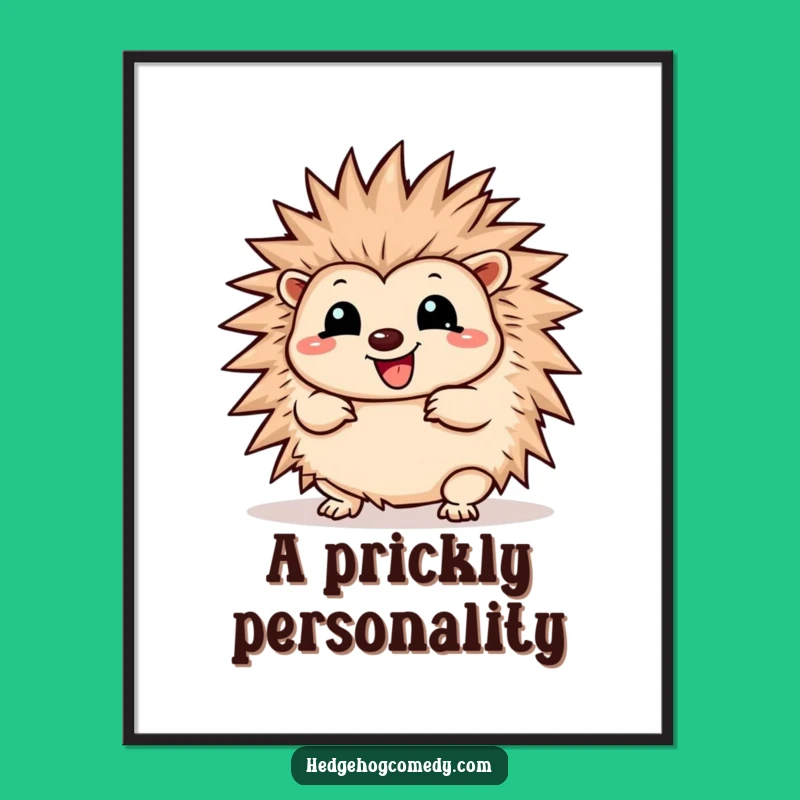Funny Kawaii Prickly Joy Hedgehog Poster: Wiggle Wall Art Gift