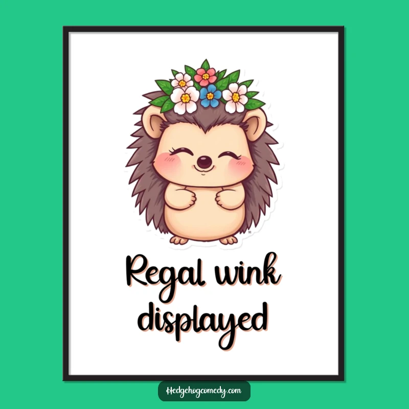 Funny Winking Hedgehog Crown Poster: Regal Humor for Your Walls!