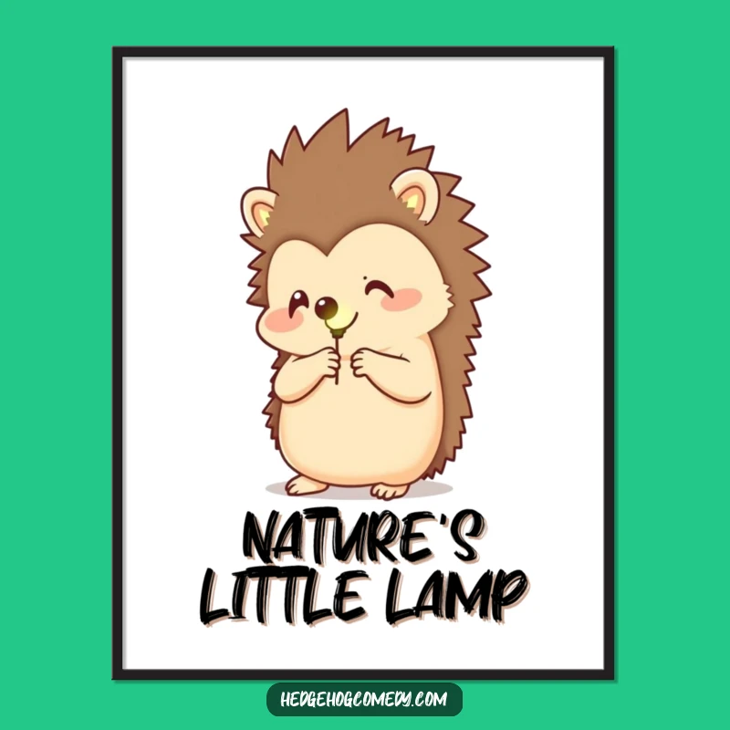 Funny Hedgehog Firefly Poster: Magical Night Art, Great Gift!