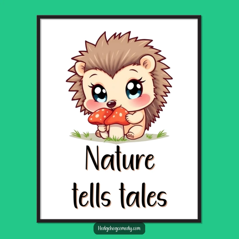 Funny Curious Mushroom Poster - Adorable Hedgehog Art for Nature Lovers