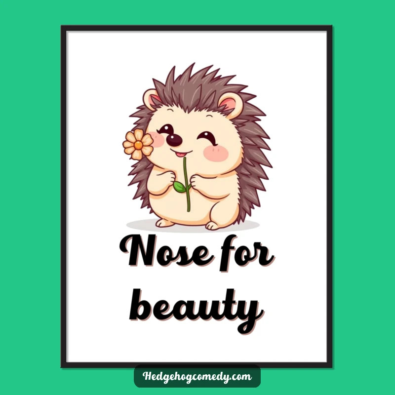 Funny Kawaii Hedgehog Flower Poster: Wobbly Art, Cute Decor, Humorous Gift Idea