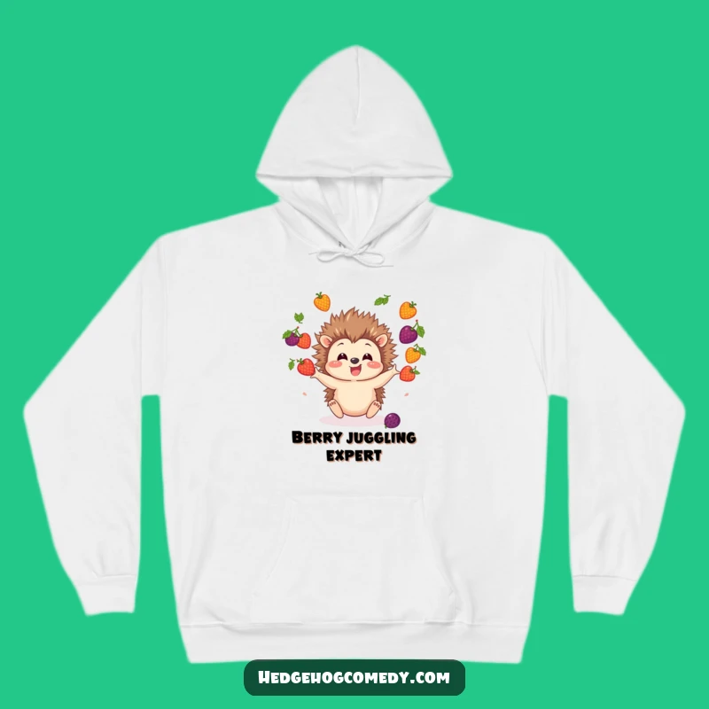 Cozy Funny Hedgehog Juggling Berries Hoodie: Stay Warm and Cheerful!