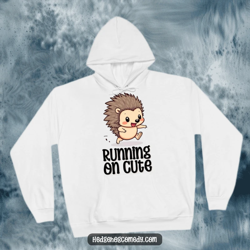 Funny Hedgehog Racing Hoodie: Cute hedgehog with determined expression and blurred legs, cozy and ready to race.