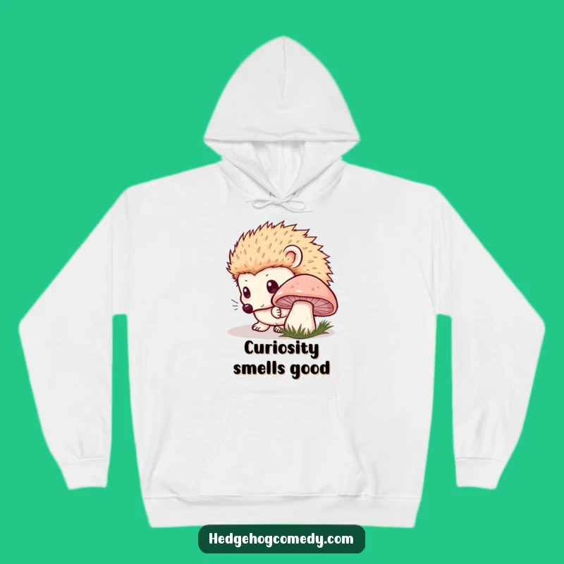 Cozy Funny Kawaii Hedgehog Hoodie: Mushroom Curiosity - Warm & Whimsical!