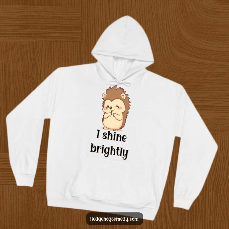 Funny, warm hoodie featuring a happy hedgehog holding a glowing firefly, perfect for embracing magical and cozy nights.