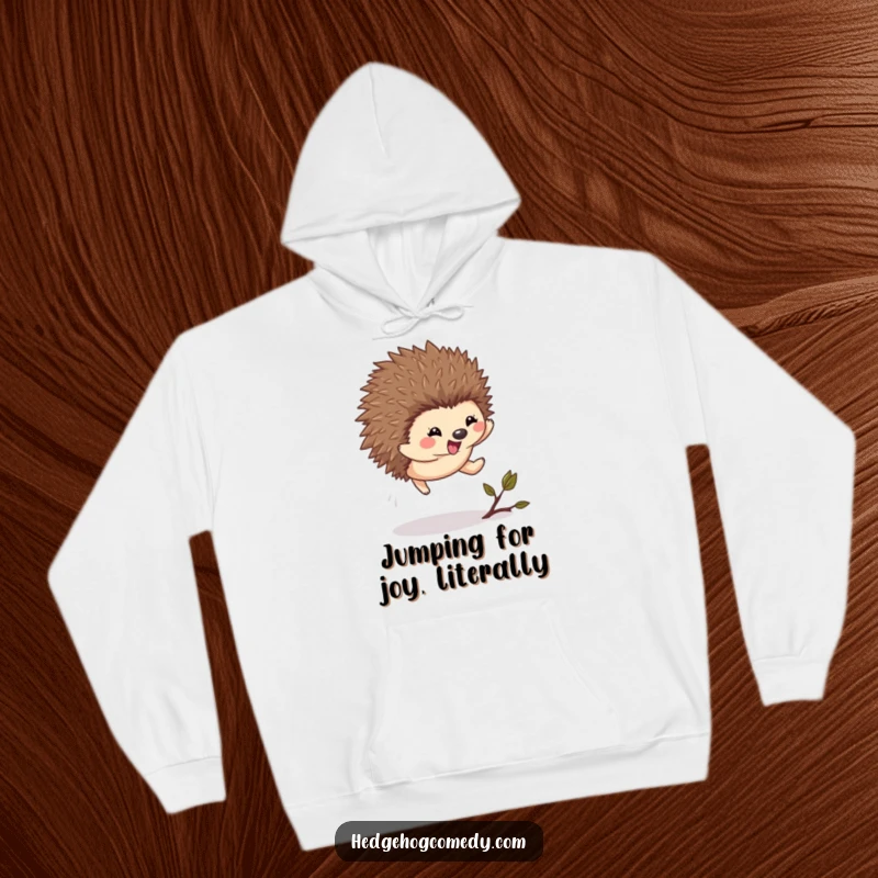 Funny Kawaii Hedgehog Hoodie: A cute hedgehog leaps with excitement over a twig on this soft and cozy hoodie.