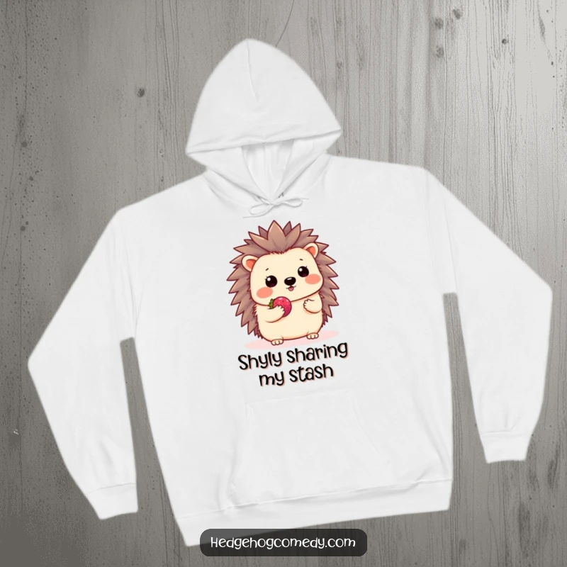 Funny Kawaii Hedgehog Hoodie: A shy hedgehog waves and offers a tiny berry on this soft and warm hoodie.