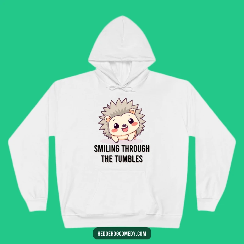 Funny Kawaii Hedgehog Tumble Hoodie - Cozy & Playful Smile Wear Gift