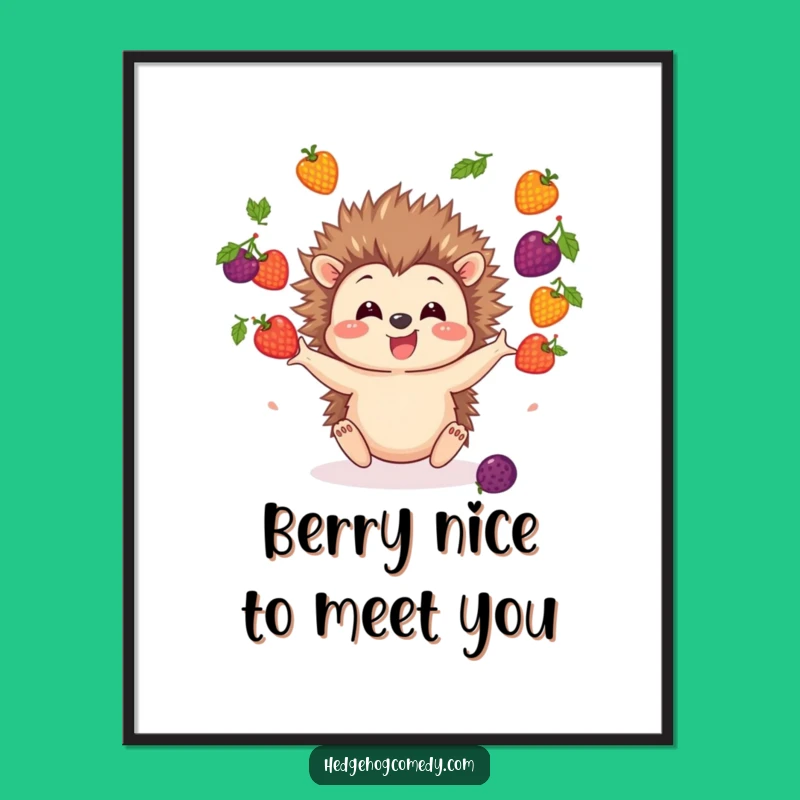 Free Printable Wall Art Hedgehog Juggling Berries Downloadable Art Decor