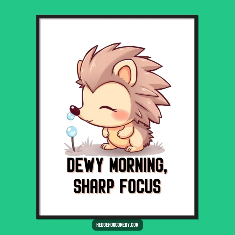 Funny Free Printable Wall Art: Hedgehog Dewdrop Curiosity, Humorous Downloadable Decor