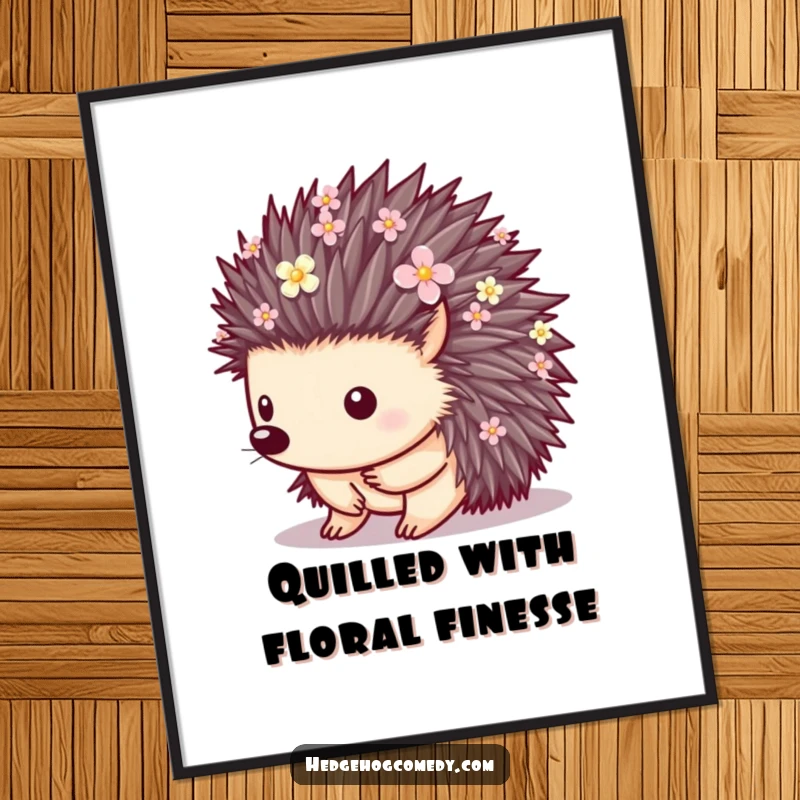 Funny Free Printable Wall Art of a hedgehog with its quills covered in small flowers, adding a touch of whimsical beauty and humor to your decor.
