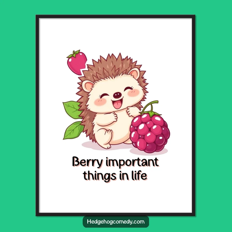 Free Printable Wall Art: Funny Hedgehog Berry Roll for Humorous Downloadable Decor