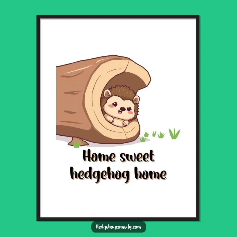 Funny Free Printable Wall Art: Giggling Hedgehog Log Hideout Downloadable Art
