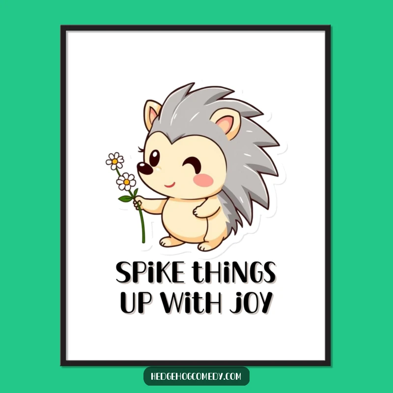 Funny Free Printable Wall Art: Smiling Hedgehog Flower Cute Animal Downloadable Art