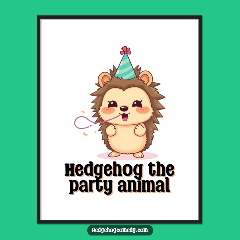 Funny Free Printable Wall Art: Excited Hedgehog Party Streamer Downloadable Art