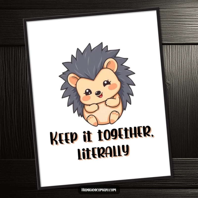 Funny Free Printable Wall Art of a hedgehog curled into a perfect, happy ball, radiating pure cuteness and simplicity.