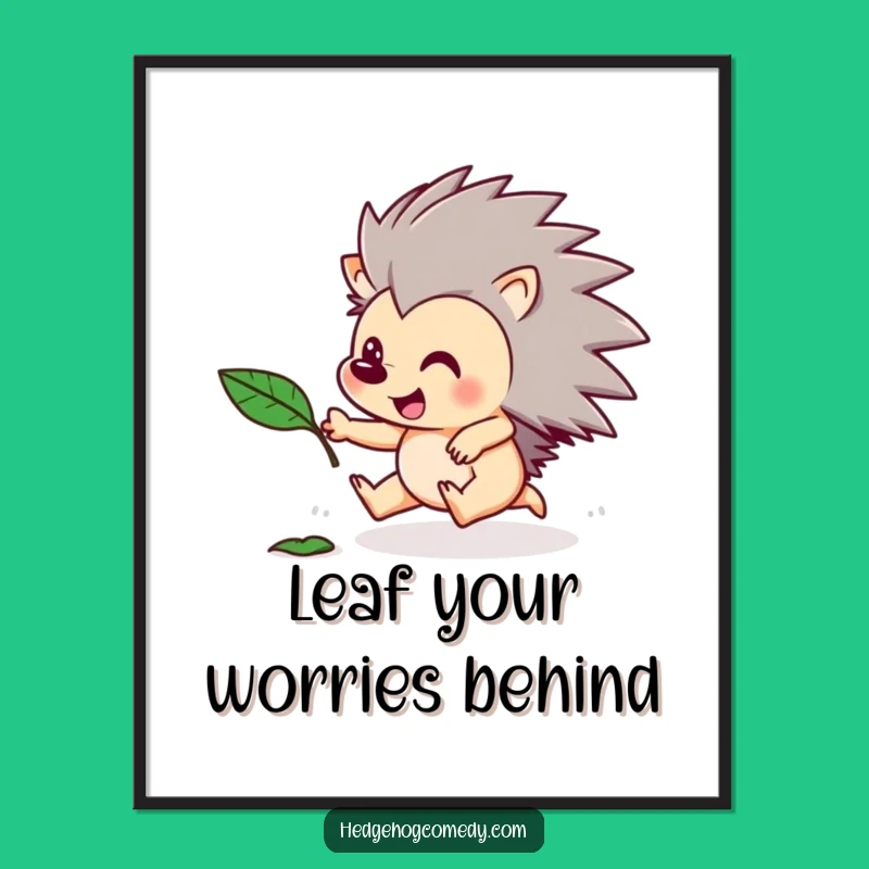 Funny Free Printable Wall Art: Playful Hedgehog Chasing Leaf Downloadable Art