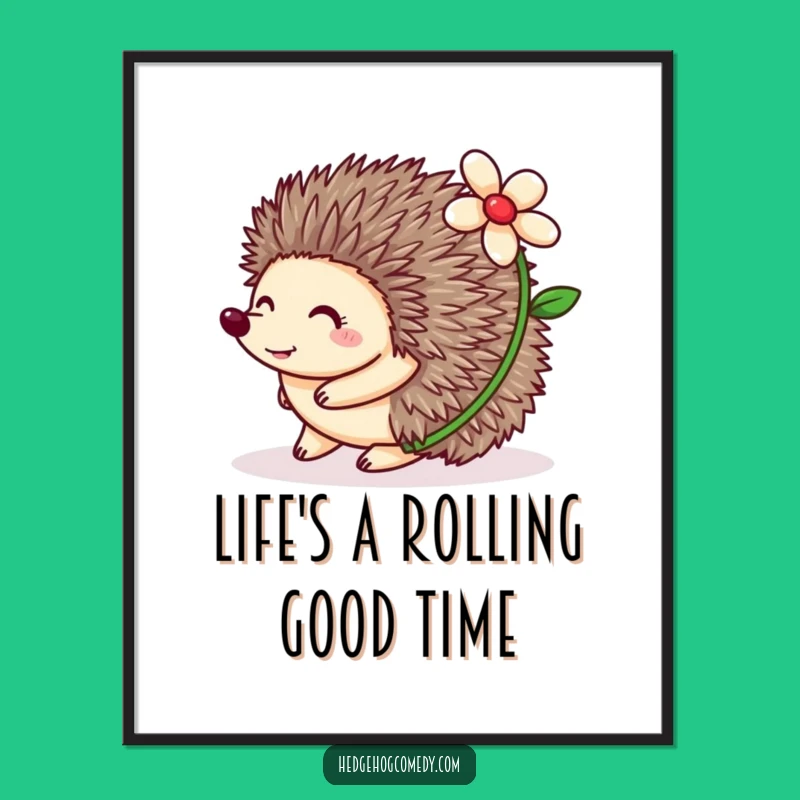 Free Printable Wall Art: Rolling Hedgehog Flower Funny Downloadable Art Gift