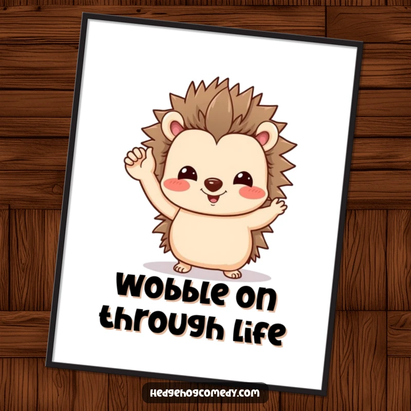 Funny Free Printable Wall Art: A friendly hedgehog gives a tiny, sweet wave with a noticeably wobbly foot.