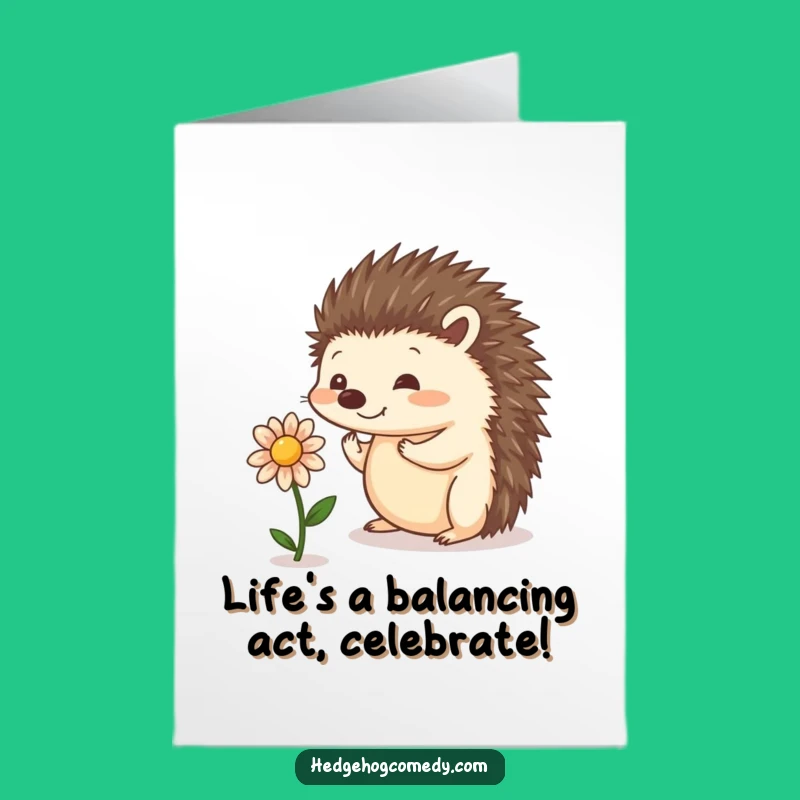 Free Printable Birthday Card: Balancing Hedgehog Flower for a Funny DIY Gift