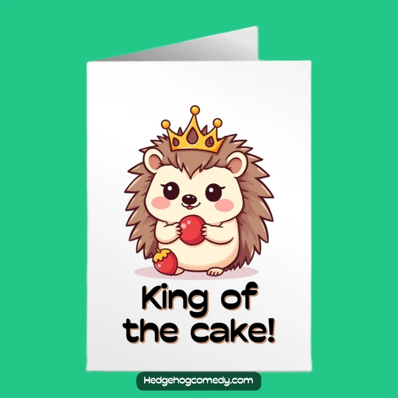 Free Printable Birthday Card: Kawaii Hedgehog Crowned & Berry Funny Downloadable Gift