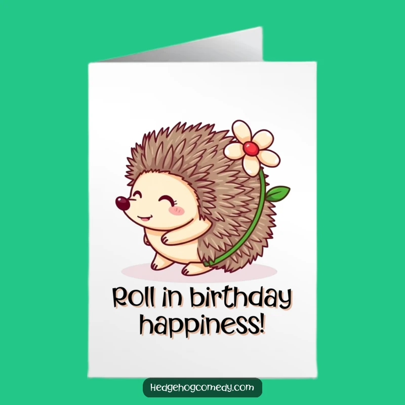 Free Printable Birthday Card: Rolling Hedgehog Flower Funny Downloadable Gift