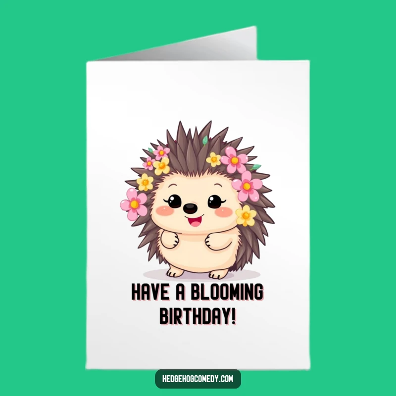 Free Printable Flower Hedgehog Birthday Card: Cute Funny Downloadable Gift