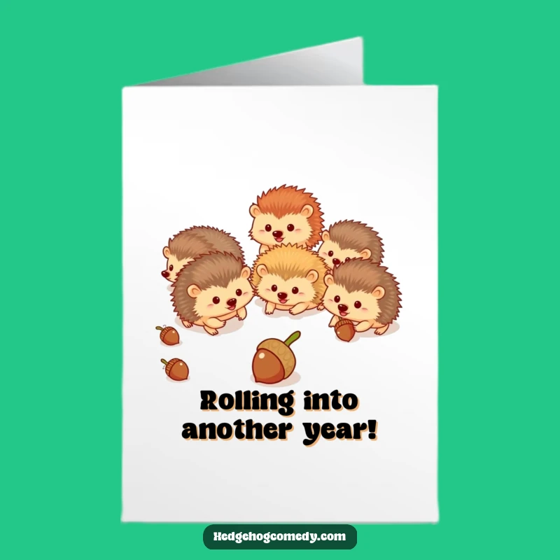 Free Printable Hedgehog Birthday Card: Funny Acorn Chase Downloadable Greeting