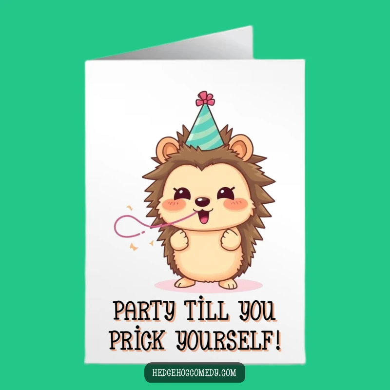 Free Printable Birthday Card: Funny Hedgehog Party Hat Streamer Downloadable Gift