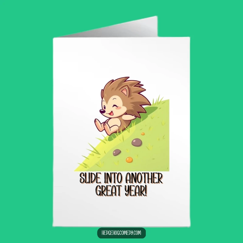 Free Printable Birthday Card: Glee Hedgehog Sliding Down Slope Funny Downloadable Greeting
