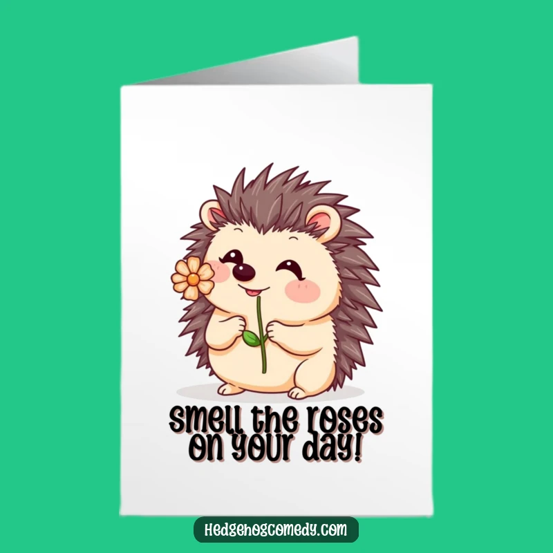 Free Printable Kawaii Hedgehog Flower Birthday Card - Funny Wobble Downloadable Gift