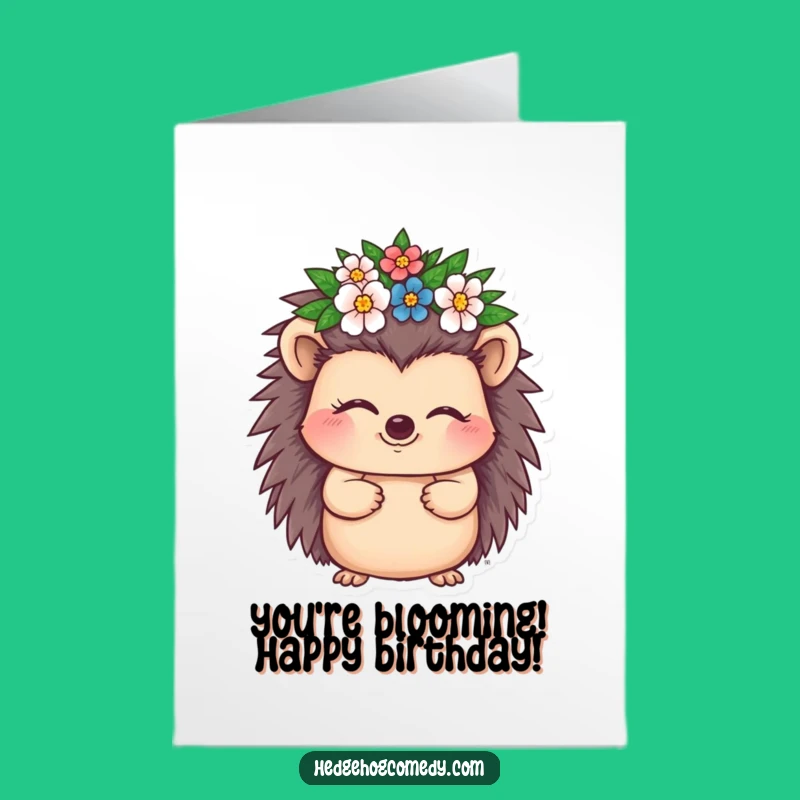 Free Printable Birthday Card Winking Hedgehog Flower Crown Downloadable Gift