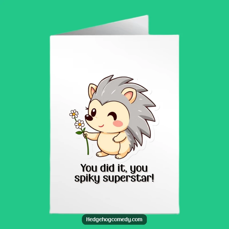 Free Printable Congrats Card: Adorable Hedgehog Flower Gift Funny Downloadable