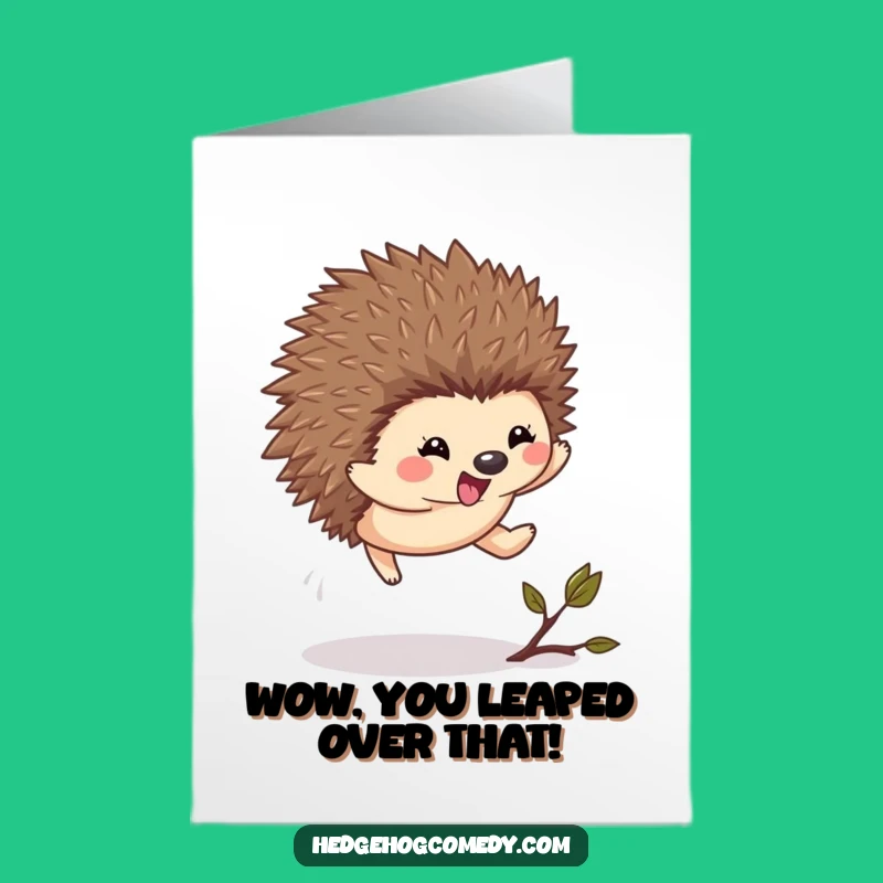 Free Printable Congrats Card: Excited Hedgehog Leaps, Funny Downloadable Gift