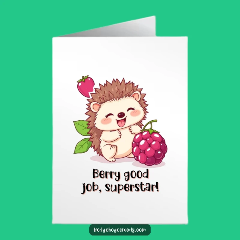 Free Printable Congrats Card: Hedgehog's Berry Triumph for a Humorous Downloadable Gift