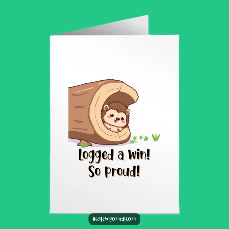 Free Printable Congrats Card: Humorous Hedgehog Log Peek Downloadable Gift