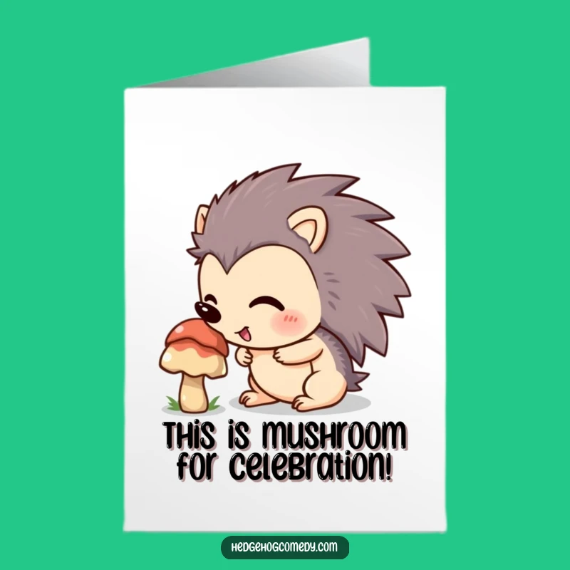 Free Printable Congrats Card: Sniffing Hedgehog, Mushroom Discovery, Humorous Downloadable for Success