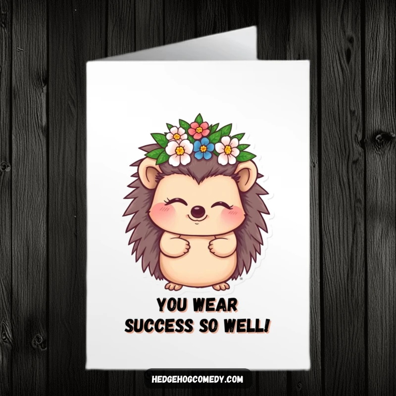 Funny Free Printable Congratulations Card: A hedgehog winks knowingly while adorned with a beautiful miniature flowering crown.