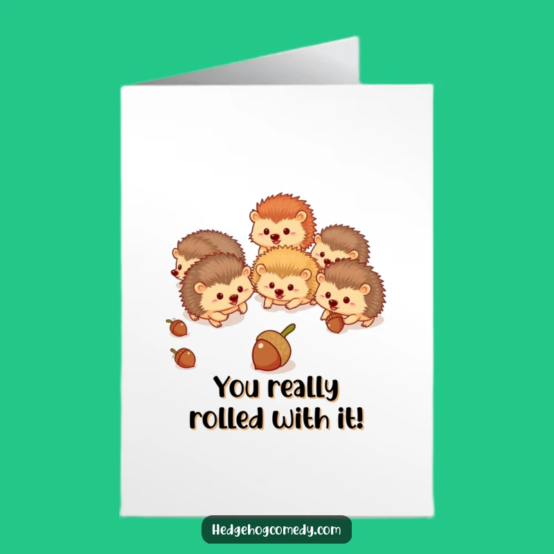 Free Printable Hedgehog Congrats Card: Funny Acorn Chase Downloadable Greeting