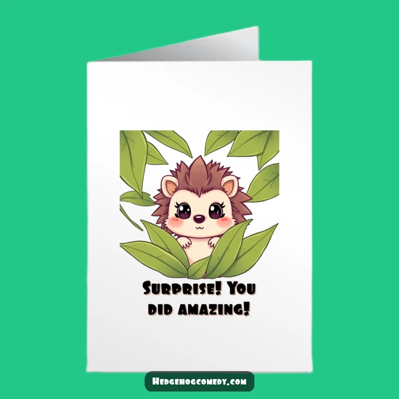 Free Printable Congrats Card: Shocked Hedgehog peeking, Humorous Downloadable for Big News